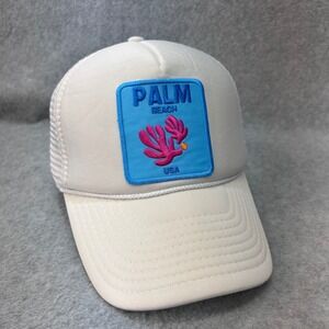 Palm Beach USA Coral Patch Unisex White Nissin Cap Trucker Hat Snapback OSFM